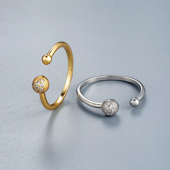 Women's Copper Open Ring With Round Dropshaped Beads And Electroplated Retro Fashion Design