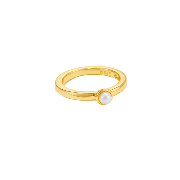 Women's Copper Pearl Ring With Geometric Design And Electroplating Treatment