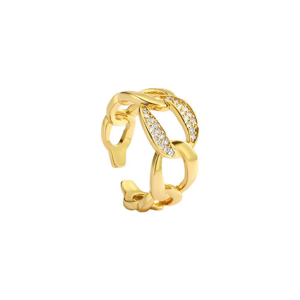 Women's Copper Plated Gold Cuban Chain Style Finger Ring With Zircon