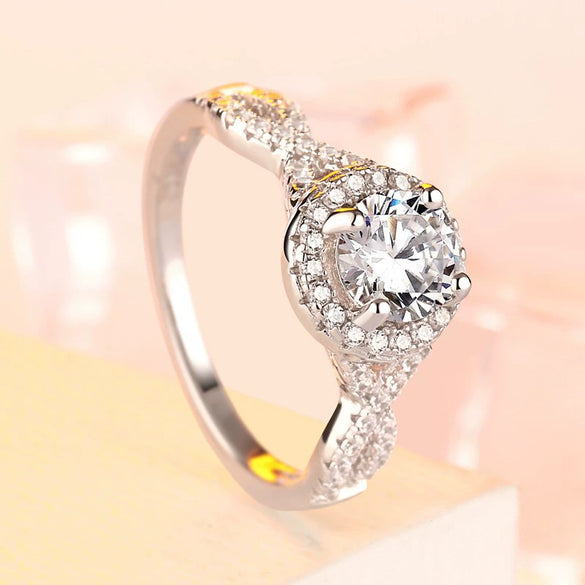 Women's Copper Plated Platinum Inlaid Zircon Geometric Ring