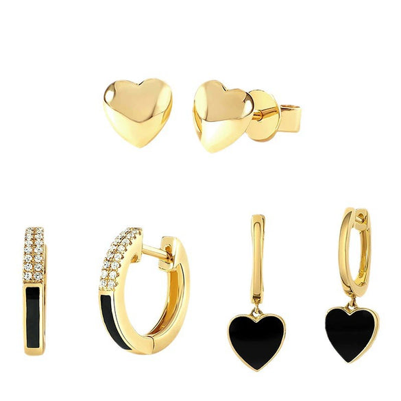 Women's Copper Plated Real Gold Simple Love Oil Drop Earrings With Heart And Geometric Patterns And Microinlaid Zircons