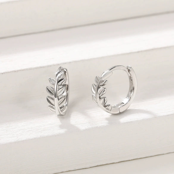 Women's Copper Plated White Gold Leaf Earrings With Zircon Inlay