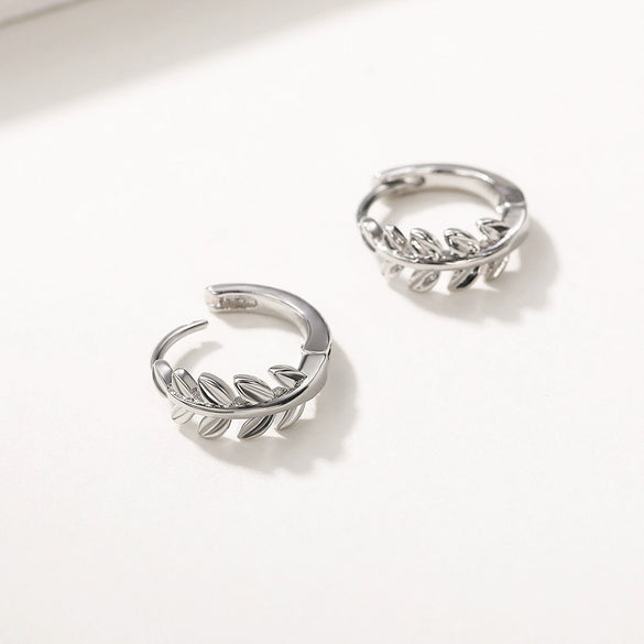 Women's Copper Plated White Gold Leaf Earrings With Zircon Inlay