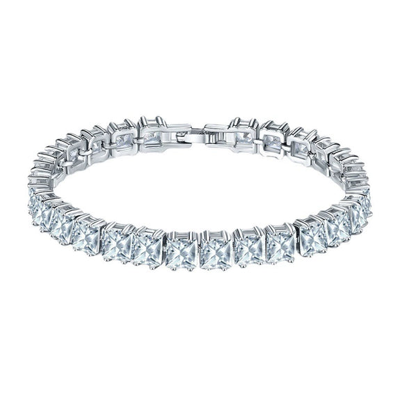 Women's Copper Platinum Plated Geometric Square Zirconia Bracelet And Anklet Fashion Jewelry