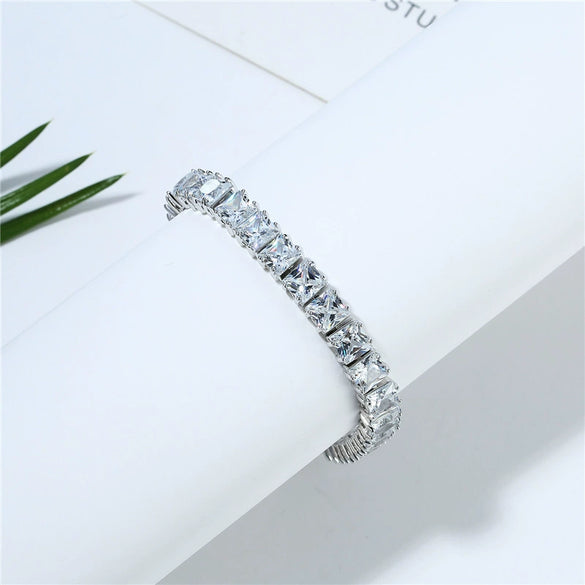 Women's Copper Platinum Plated Geometric Square Zirconia Bracelet And Anklet Fashion Jewelry