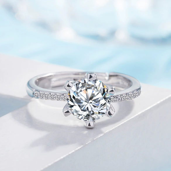 Women's Copper Platinum Silver Plated Ring With Diamond Microinlaid And Flower Pattern