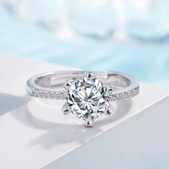 Women's Copper Platinum Silver Plated Ring With Diamond Microinlaid And Flower Pattern