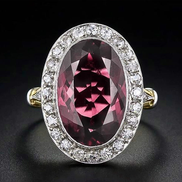 Women's Copper Pomegranate Red Zircon Two Color Geometric Inlaid Ring