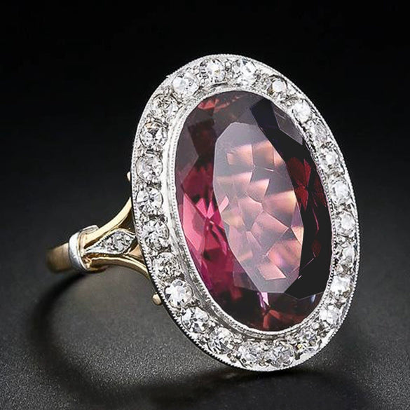 Women's Copper Pomegranate Red Zircon Two Color Geometric Inlaid Ring
