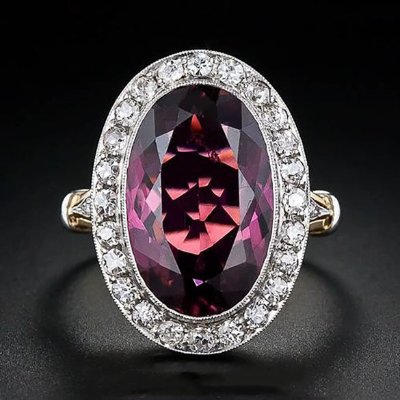 Women's Copper Pomegranate Red Zircon Two Color Geometric Inlaid Ring