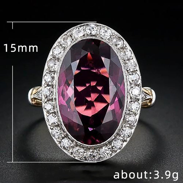 Women's Copper Pomegranate Red Zircon Two Color Geometric Inlaid Ring