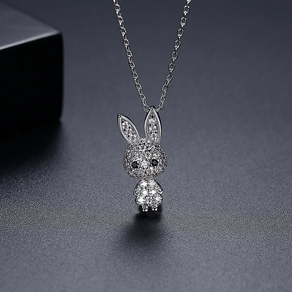 Women's Copper Rabbit Pendant Necklace With Inlaid Zircon Electroplated Short Clavicle Chain Jewelry