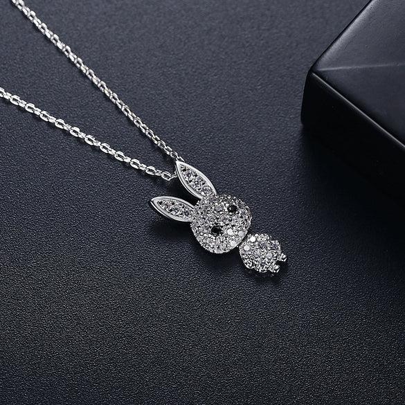 Women's Copper Rabbit Pendant Necklace With Inlaid Zircon Electroplated Short Clavicle Chain Jewelry