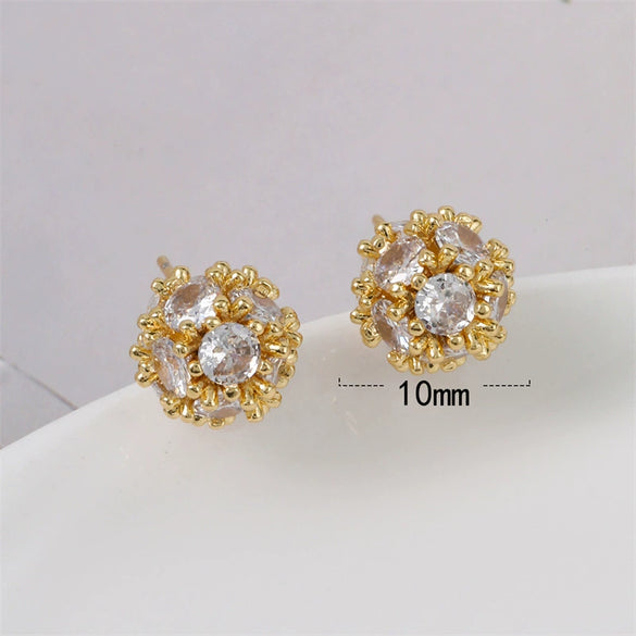 Women's Copper Real Gold Electroplated Heart Shape Ice Flower Ball Earrings With Polish Design