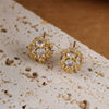 Women's Copper Real Gold Electroplated Heart Shape Ice Flower Ball Earrings With Polish Design