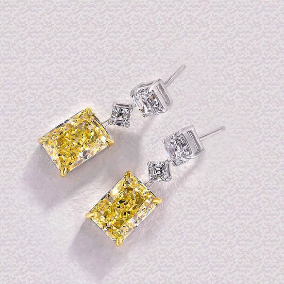 Women's Copper Rectangular Geometric Princess Style Earrings With Rhombus Pattern