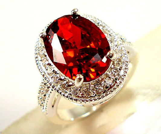 Women's Copper Red Corundum Ring With Geometric Zircon Design