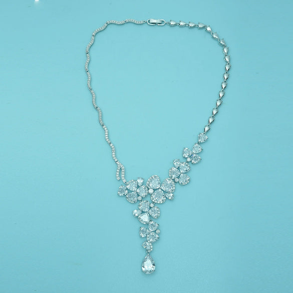 Women's Copper Rhinestone Zircon Necklace Chain With Geometric Design Handmade Chain Electroplated Bridal Fashion Jewelry Accessory