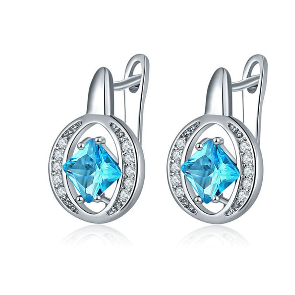 Women's Copper Rhombus Zircon Stud Earrings With Four Claw Set Aaa Zircon And Hollow Full Stone Design
