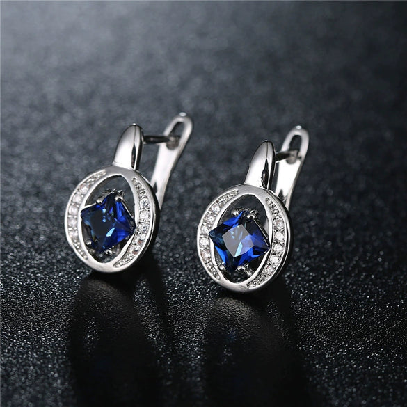 Women's Copper Rhombus Zircon Stud Earrings With Four Claw Set Aaa Zircon And Hollow Full Stone Design