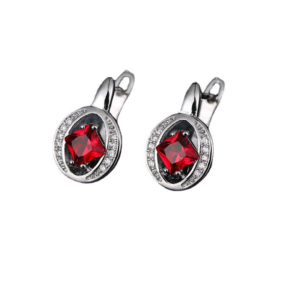 Women's Copper Rhombus Zircon Stud Earrings With Four Claw Set Aaa Zircon And Hollow Full Stone Design