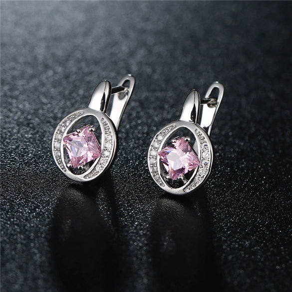 Women's Copper Rhombus Zircon Stud Earrings With Four Claw Set Aaa Zircon And Hollow Full Stone Design