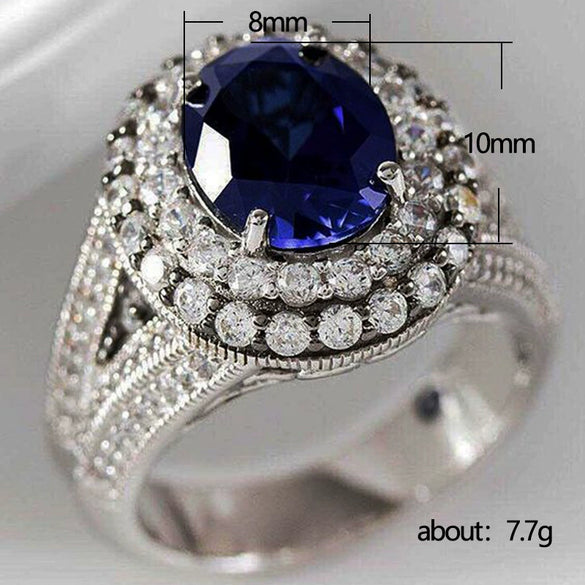 Women's Copper Ring Inlaid With Sapphire Blue Zircon In Geometric Style