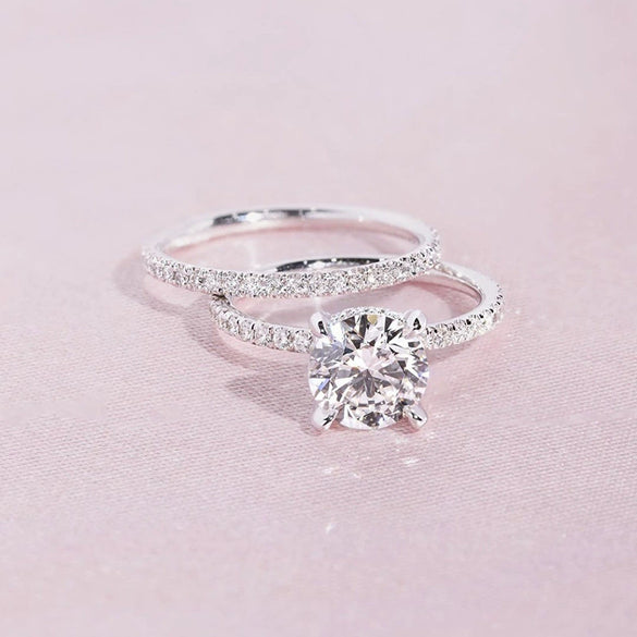 Women's Copper Ring Set With Geometric Pattern And Zircon Treatment