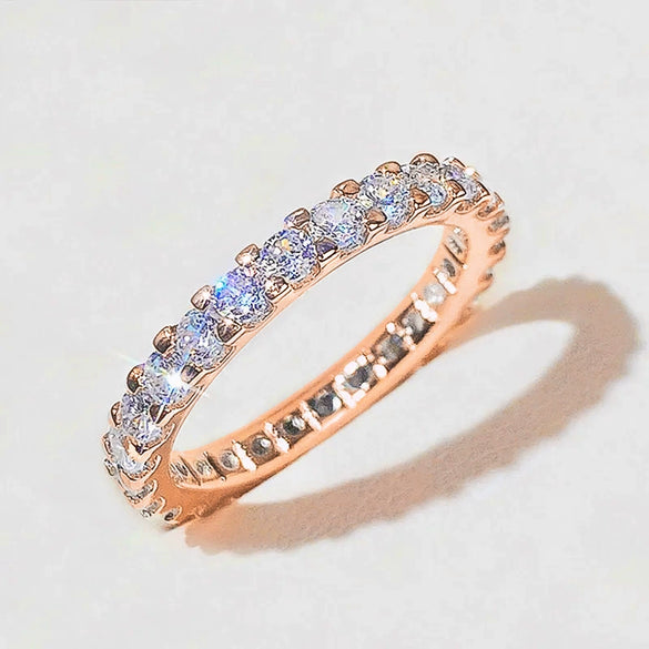 Women's Copper Ring Set With Geometric Simulated Zirconia In Fashion Style