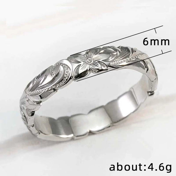 Women's Copper Ring With Carved Rose Pattern And 14K Gold Electroplating