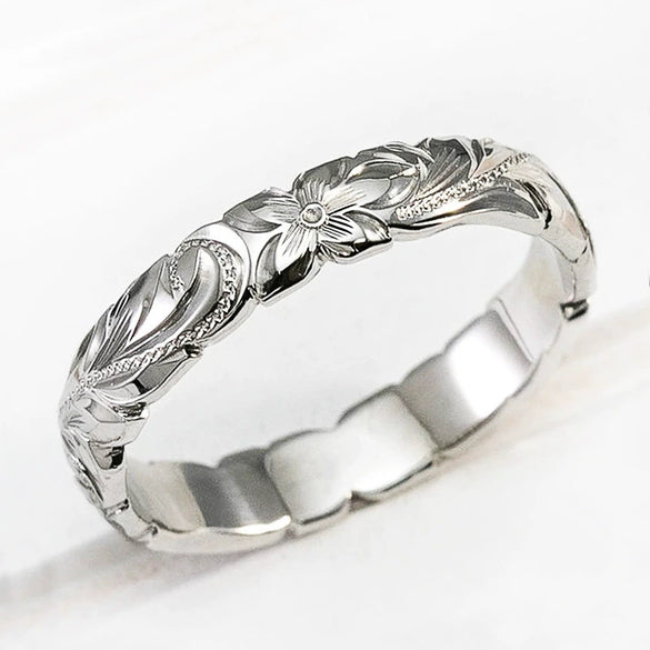 Women's Copper Ring With Carved Rose Pattern And 14K Gold Electroplating