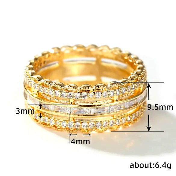 Women's Copper Ring With Flower And Geometric Pattern Inlaid Zircon