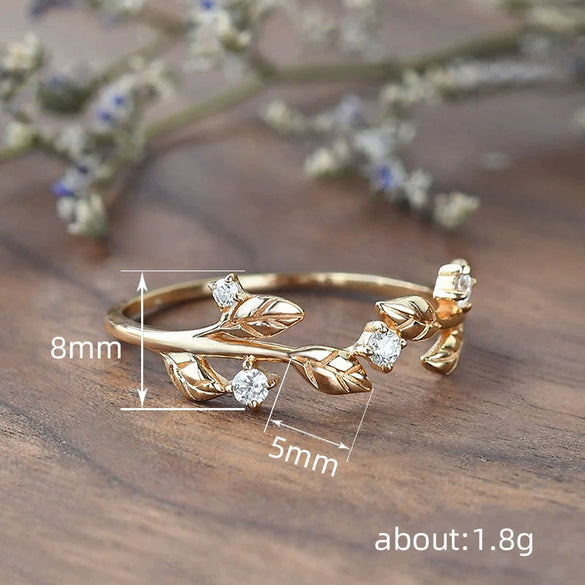 Women's Copper Ring With Flower And Leaf Pattern Light Luxury Style Electroplated