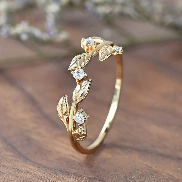 Women's Copper Ring With Flower And Leaf Pattern Light Luxury Style Electroplated