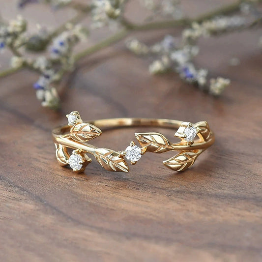 Women's Copper Ring With Flower And Leaf Pattern Light Luxury Style Electroplated