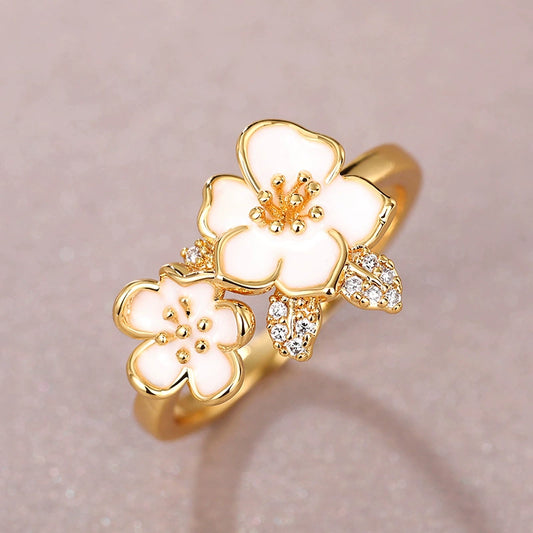 Women's Copper Ring With Flower Pattern And Dripping Glue Process