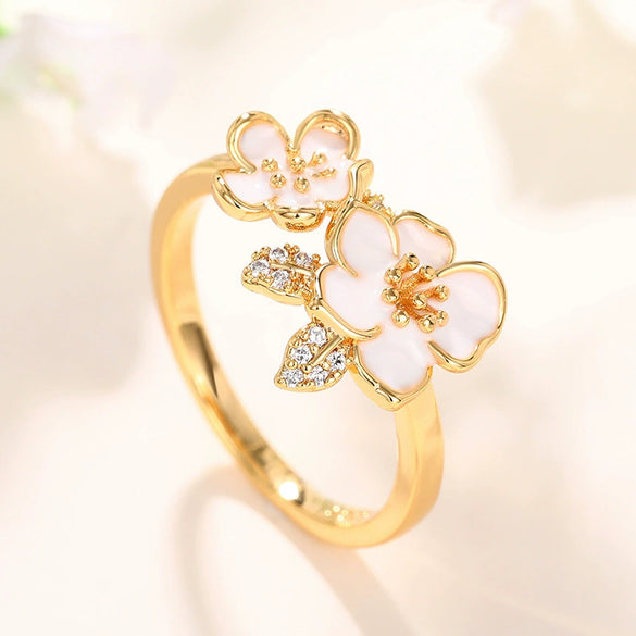 Women's Copper Ring With Flower Pattern And Dripping Glue Process
