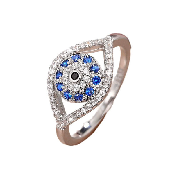 Women's Copper Ring With Geometric Design Inlaid With Zircon Angel Eye Devil's Eye