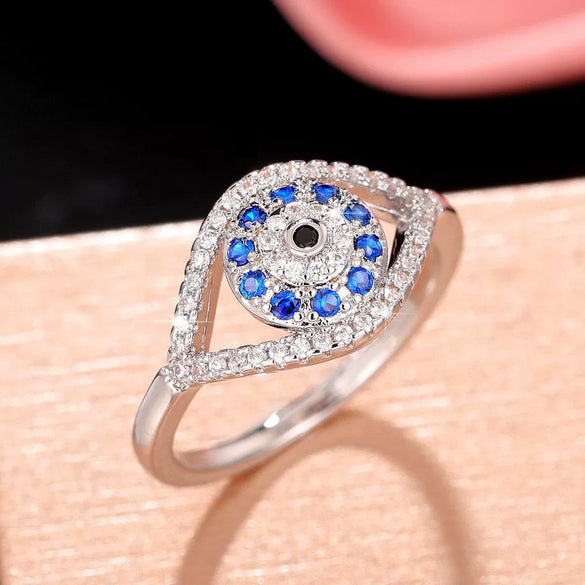 Women's Copper Ring With Geometric Design Inlaid With Zircon Angel Eye Devil's Eye