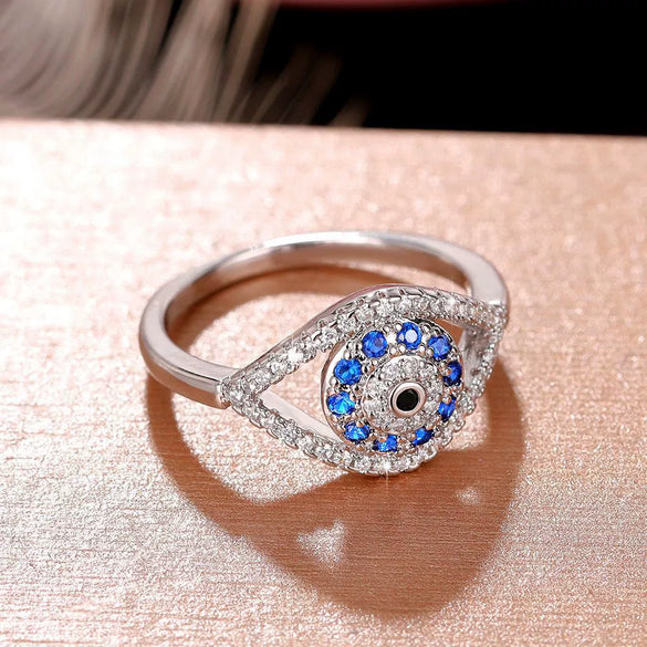 Women's Copper Ring With Geometric Design Inlaid With Zircon Angel Eye Devil's Eye