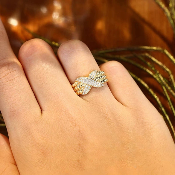 Women's Copper Ring With Geometric Letters Numbers And Text Pattern Zirconia Design