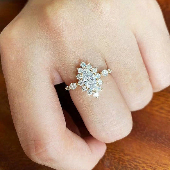 Women's Copper Ring With Horse Eye Zircon And Flower Design