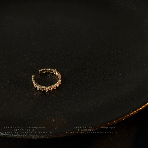Women's Copper Ring With 14K Gold Plated Hollow Heart Geometric Design Adjustable Open Band And Zircon Inlay