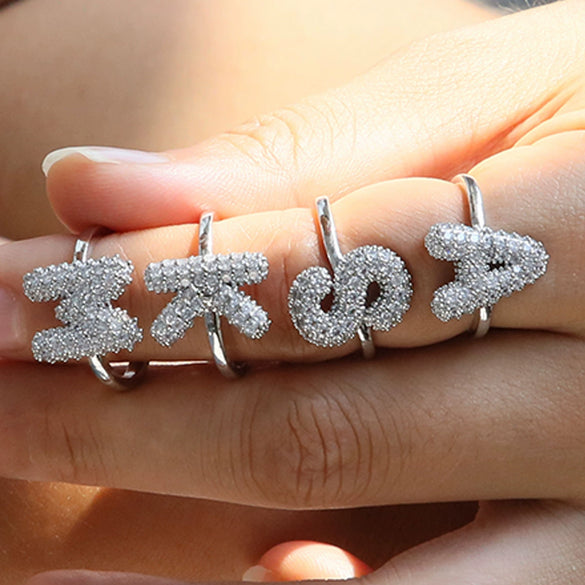 Women's Copper Ring With Letters Numbers Text Pattern And Electroplating Treatment