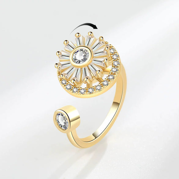 Women's Copper Rotating Ring With Geometric Pattern And Electroplating Process