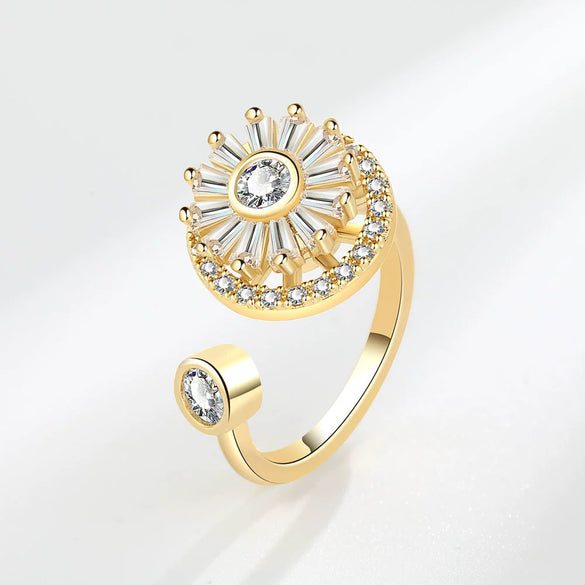 Women's Copper Rotating Ring With Geometric Pattern And Electroplating Process