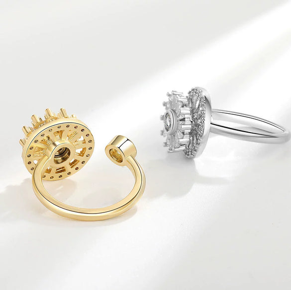 Women's Copper Rotating Ring With Geometric Pattern And Electroplating Process