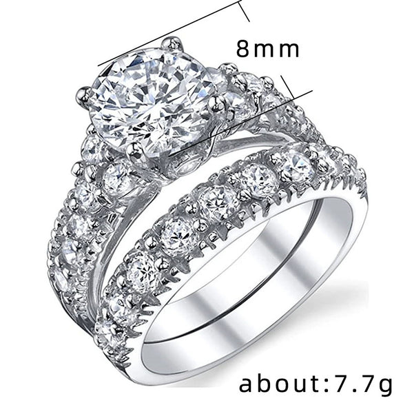 Women's Copper Round Geometric Inlaid Zircon Wedding Engagement Ring Set