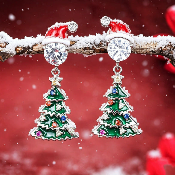 Women's Copper Santa Claus Christmas Star Earrings With Colorful Light Hat And Festive Cartoon Design