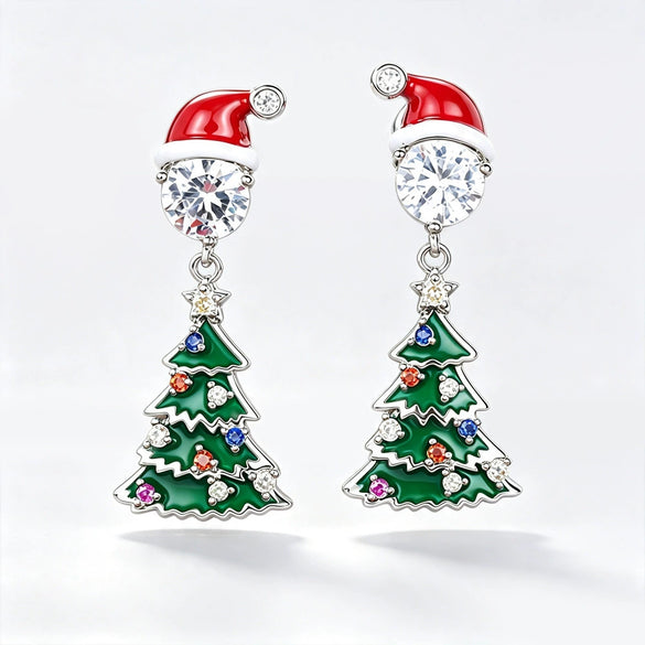 Women's Copper Santa Claus Christmas Star Earrings With Colorful Light Hat And Festive Cartoon Design
